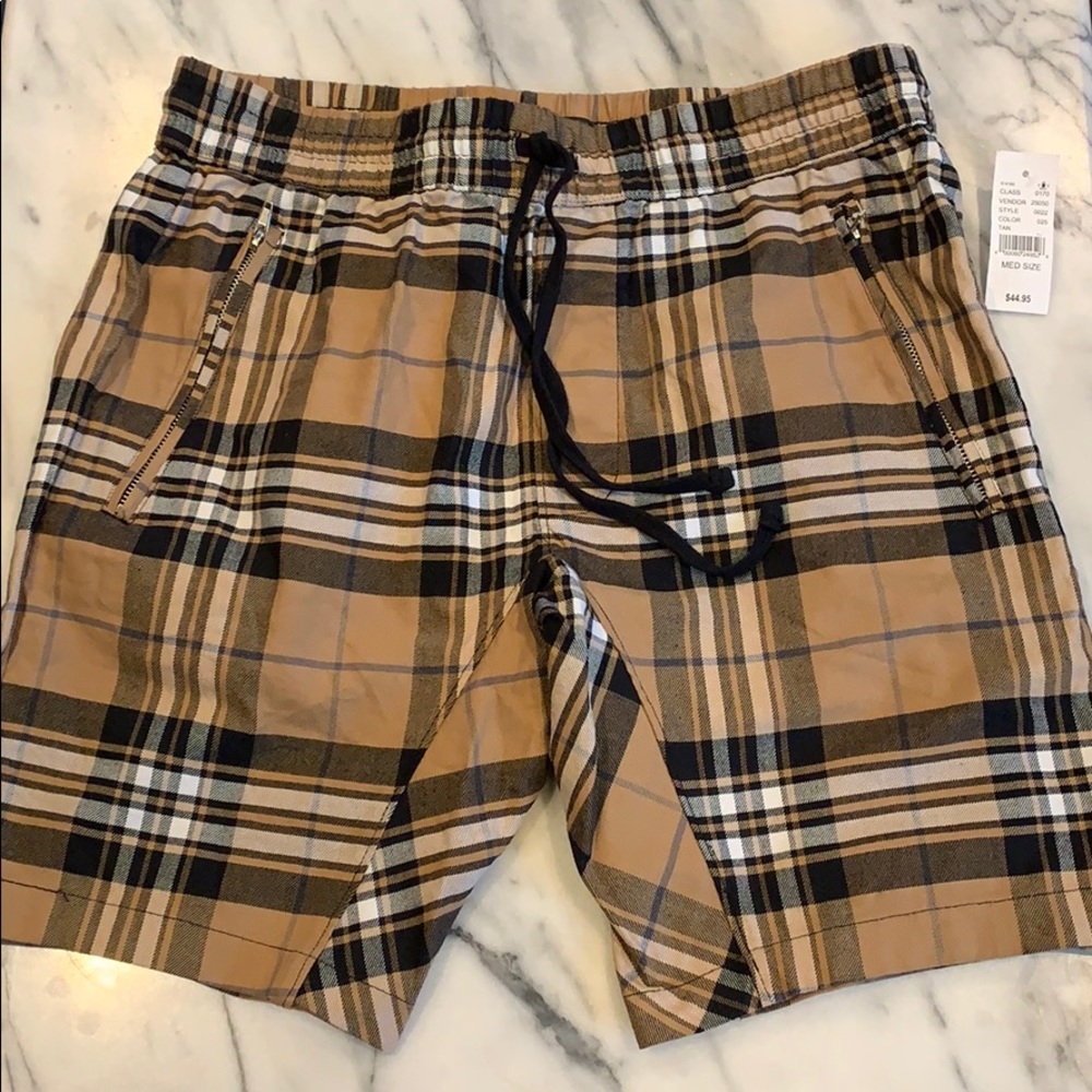 NWT PacSun Brown Plaid Cotton Stretch Shorts M